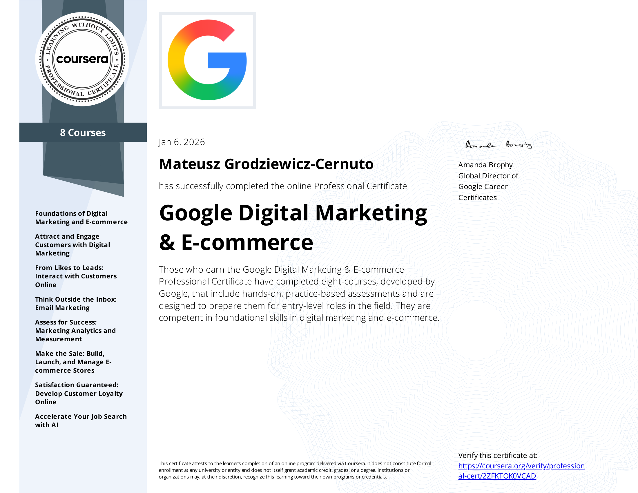 Google Digital Marketing & E-commerce – Professional Certificate